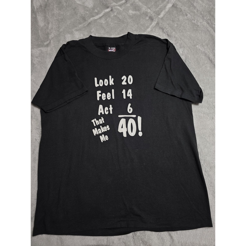 Vintage Fruit Of The Loom Shirt Mens XL Black 40th Birthday Single Stitch Tee‎